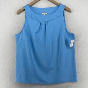 TALBOTS Tank Top L Halter Ponte Sleeveless Jersey Stretch Cotton Blue NEW